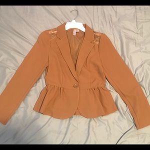 Forever 21 (XXI) Brown Blazer with Lace Detail